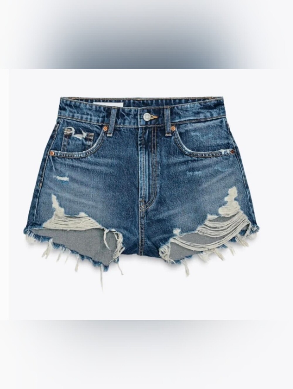 NWT Zara Distressed High-Rise Curved Denim Shorts Blue Sz 4
